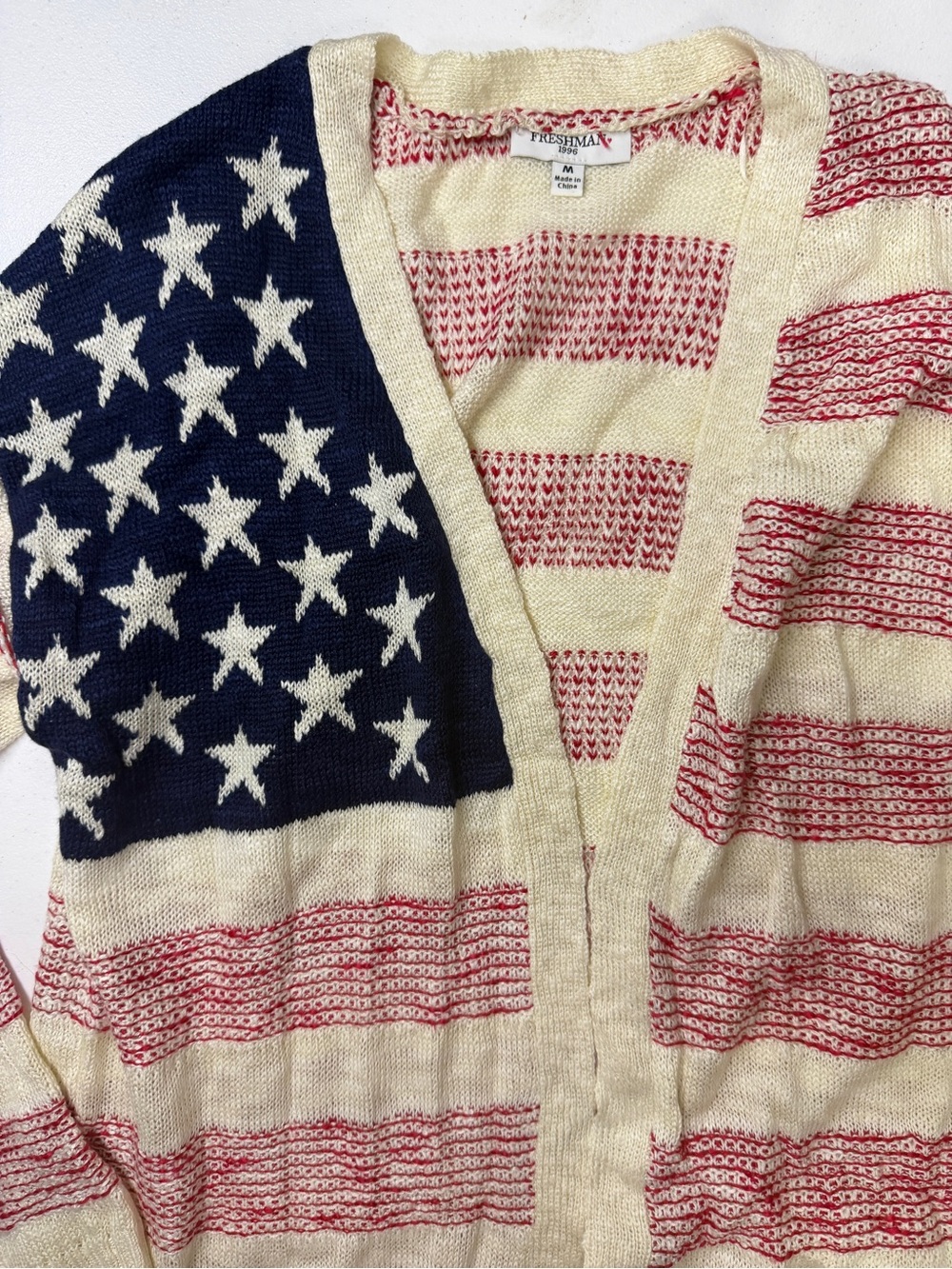 Freshman 1996 Americana American Flag Cardigan Women M Stars Stripes Knit